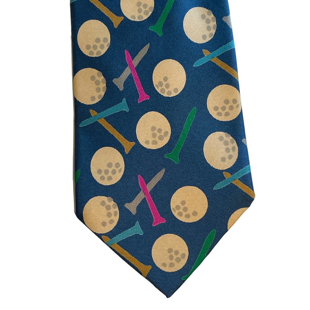 Lillian Vernon 100% Silk Golf Tie Mens Blue Tees Balls Necktie Business Novelty